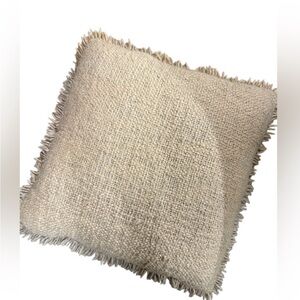 Cozy Tan Throw Pillow woven cotton fringe 24x24” boho cushion